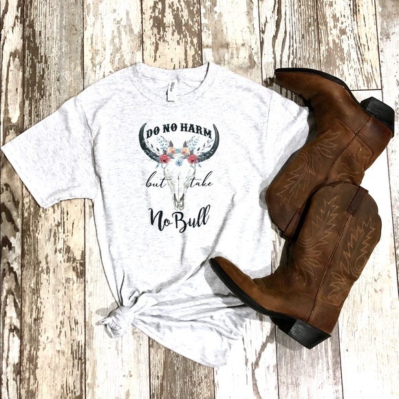 Jerzees Tops - Do No Harm Bull Skull Boho country shirt